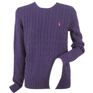 LRL Eggplant (Deep Purple) Cable Knit Sweater